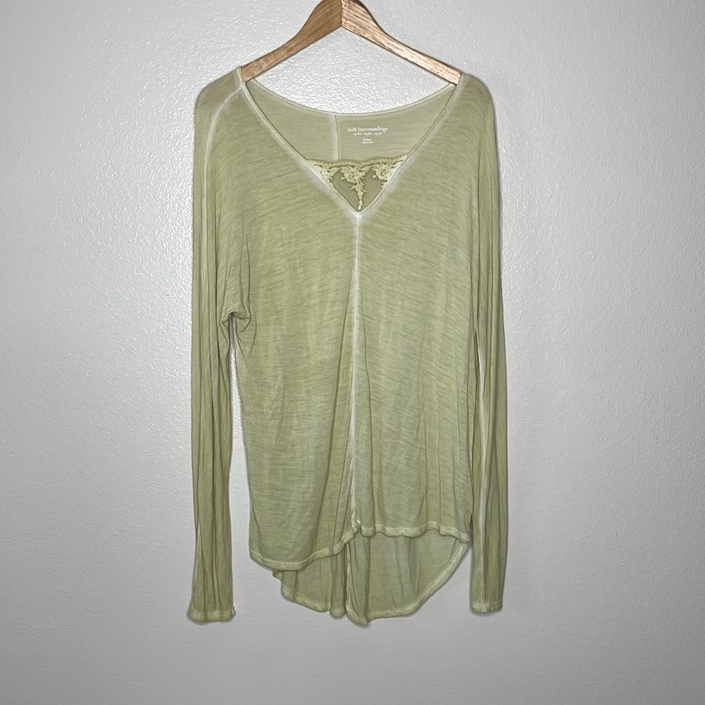 Soft Surroundings 100% Viscose Long Sleeve Tunic sz Medium Yellow-Green‎